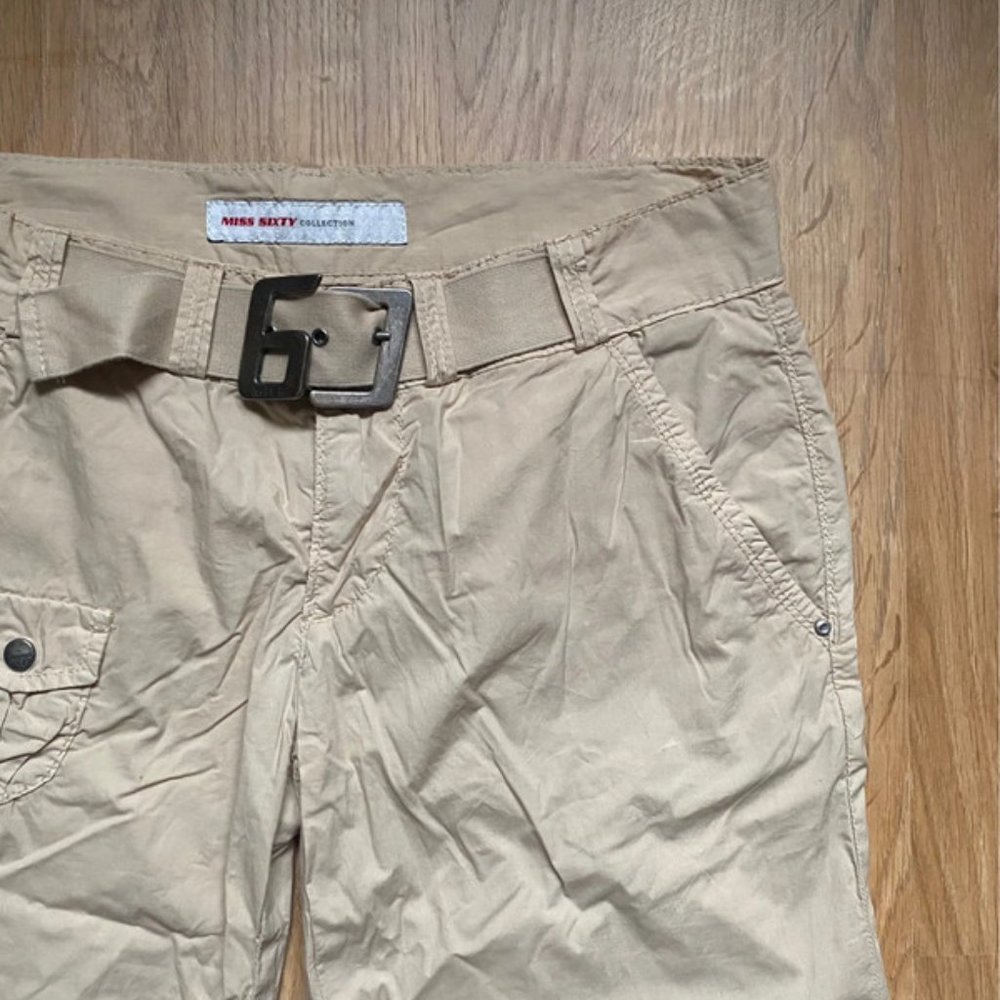 Miss Sixty Tan Khaki Cargo Pants with Belt Detail
